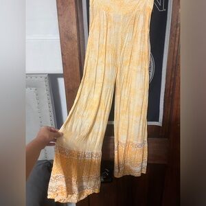 Free People Yellow Vanessa Wide Leg Pants Cropped Top Set size XS